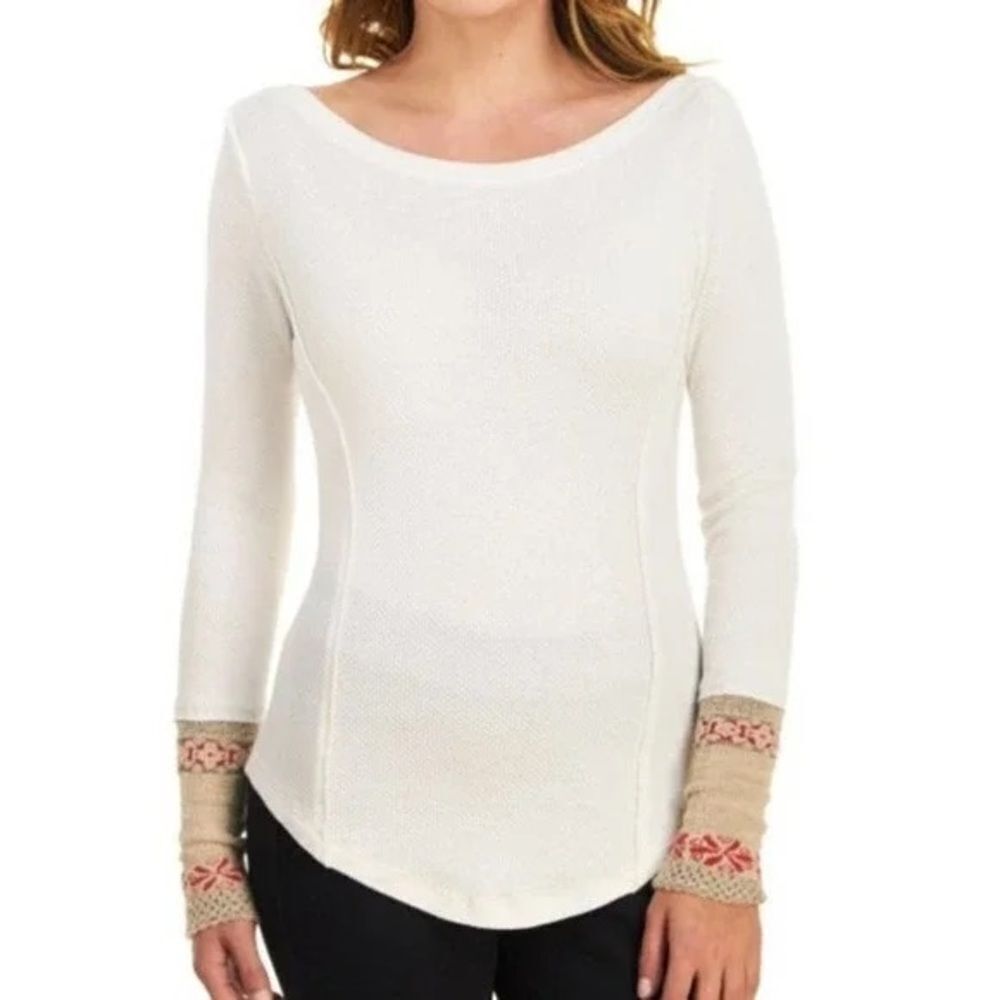 Free People Newbie Long Sleeve white thermal w knit sleeves